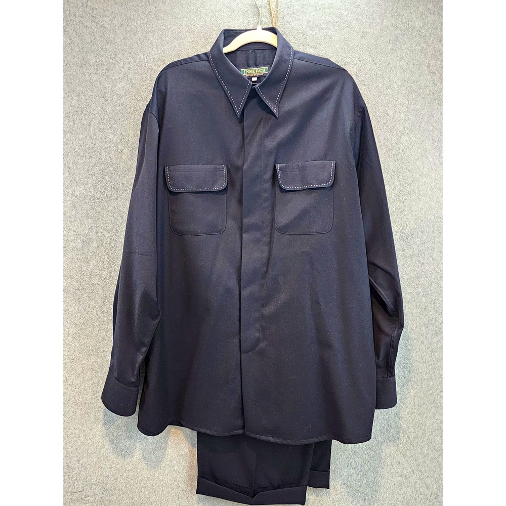 Inserch Men's/Unisex Black Twill Wool Suit Set Jacket & Pants XL